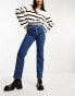 NA-KD high waist straight leg jeans in mid blue