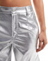 AFRM wynn co-ord wide leg cargo trousers in silver faux leather