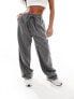 In The Style Petite x Perrie Sian wide leg drawstring trouser in grey pinstripe