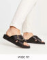 ASOS DESIGN Wide Fit Flash buckle cross vamp flat sandals in black - BLACK