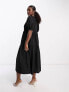 Nobody's Child Rochelle puff sleeve smock midi dress in black