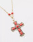 8 Other Reasons oversized cross pendant necklace in gold and red - exclusive to ASOS