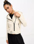 Mango faux leather biker jacket in beige