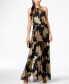 Metallic-Print Pleated Blouson Gown