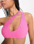 Free Society – One-Shoulder-Bikinioberteil in Flirty-Rosa mit Crinkle-Optik