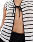 Vila knitted tie front waistcoat in mono stripe