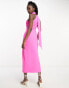 Forever New satin neck wrap split midi dress in vivid pink