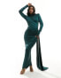 VL The Label maxi ruched high neck dress in dark green