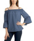 Juniors' Cold-Shoulder Smocked 3/4-Sleeve Top