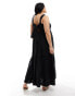 ASOS DESIGN Curve double cloth shirred button through tie back maxi dress in black - BLACK