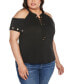 Black Label Plus Size Cold-Shoulder Grommet Trim Knit Top