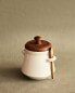 Ceramic sugar bowl with wooden lid