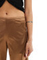 ASOS DESIGN stretch satin wide leg trousers with skinny waistband in chocolate