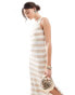 ASOS DESIGN crochet look stripe maxi dress dress in stone