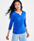 Petite 3/4-Sleeve Henley Top, Created for Macy's