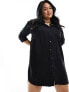 Vero Moda Curve denim shirt dress in black