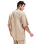 ADPT co-ord oversized baseball crinkle shirt in beige