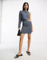 ASOS DESIGN one sleeve mini tee dress with cut out waist in slate grey