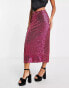 Topshop sequin midi skirt in hot pink