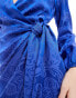 Never Fully Dressed Vienna satin jacquard wrap mini dress in cobalt