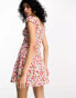 ASOS DESIGN cap sleeve ruched mini dress with tie detail in red ditsy floral