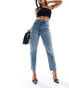 New Look ripped mom jean in tinted blue wash