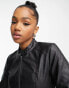 JDY collarless faux leather jacket in black