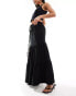 River Island tiered maxi skirt in black