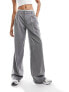 Stradivarius Tall tailored wide leg trouser with micro reversed waistband in grey