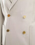 ASOS DESIGN wedding skinny blazer with gold buttons in stone