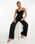 Jaded Rose Petite satin corset jumpsuit in black