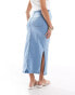 Mamalicious Maternity over the bump denim skirt with side splits in mid wash blue