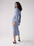 ASOS DESIGN textured long sleeve midi dress with asymmetric neck in washed denim blue