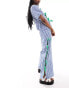 Neon Rose gingham and bow detail wide leg trousers co-ord in blue and green