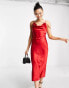 Rare London satin midi dress with strap details in red