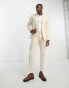 ASOS DESIGN wedding skinny suit jacket in linen mix in gingham in camel