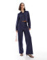 Extro & Vert button front collared shirt in navy pinstripe co-ord