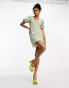 Glamorous short sleeve wrap mini dress in green retro floral