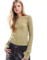 Noisy May long sleeve sheer ribbed top in sage green