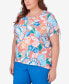 Plus Size Neptune Beach Whimsical Floral Top with Side Ties