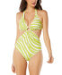 Michael Michael Kors Womens Printed O-Ring Cutout One-Piece Swimsuit Green sz 10