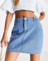 DTT Clara high waisted stretch denim skirt in mid blue