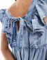 ASOS DESIGN soft denim smock mini dress with bow back in bleach wash