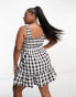 ASOS DESIGN Curve scoop neck shirred mini sundress in mono gingham