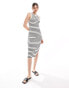 Vila Premium racer neck midi dress in black stripe