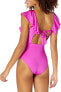 Trina Turk 285841 Women's Atlas Ruffle Plunge One Piece, Orchid, Size 12