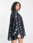 Twisted Wunder Plus retro bell sleeve mini swing dress in blue star print