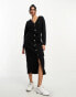 ASOS DESIGN supersoft button through maxi cardigan belted dress in black