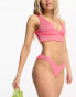 We Are We Wear rib amy plunge bikini top in cerise pink