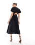 & Other Stories midi dress with volume sleeves and open back detail with tassels in black